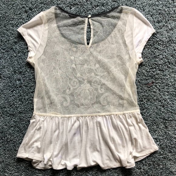 American Eagle cream mesh embroidered peplum top - Picture 2 of 3